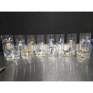 VTG West Virginia Glass High (set 8) and Low Ball (set 6) Bicentennial Glasses